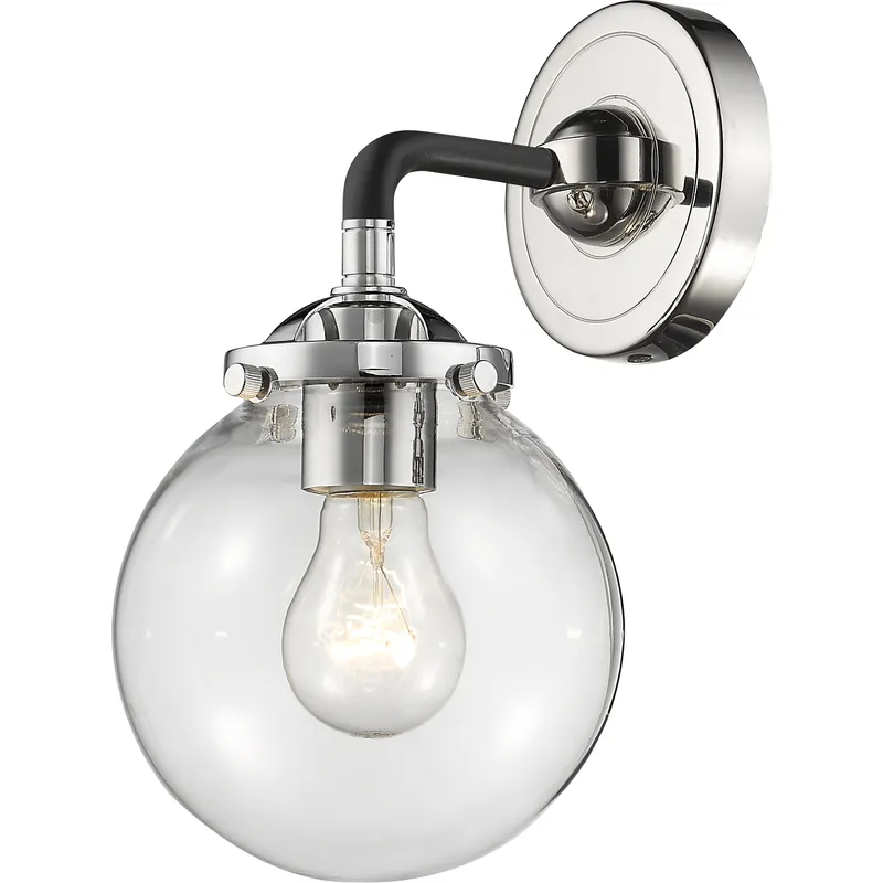 Nouveau Beacon LED 6 inch Black Polished Nickel Sconce Wall Light in Clear Glass, Nouveau