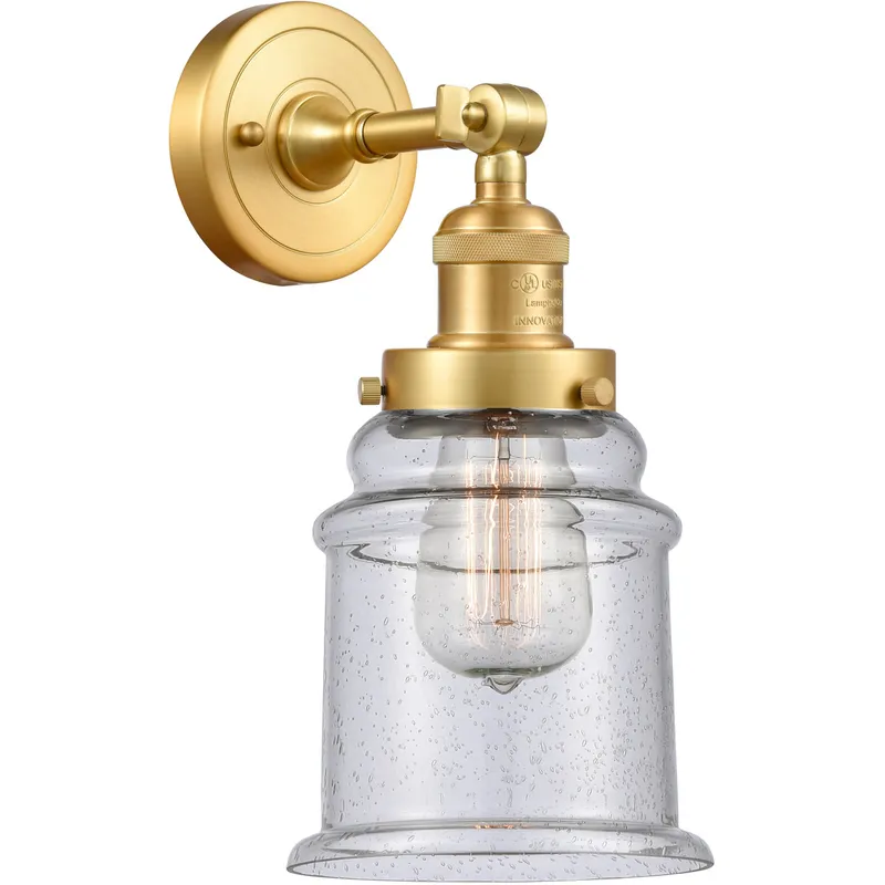 Franklin Restoration Canton LED 7 inch Satin Gold Sconce Wall Light in Seedy Glass, Franklin Restoration