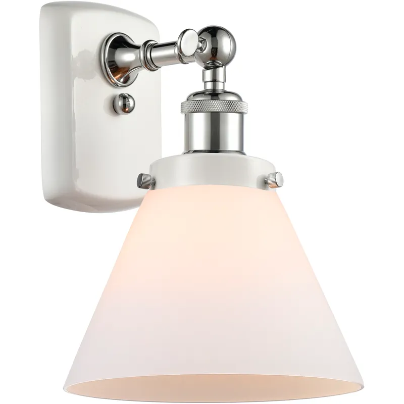 Ballston Large Cone 1 Light 8 inch White and Polished Chrome Sconce Wall Light in Matte White Glass