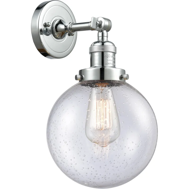 Franklin Restoration Large Beacon LED 8 inch Polished Chrome Sconce Wall Light in Seedy Glass, Franklin Restoration