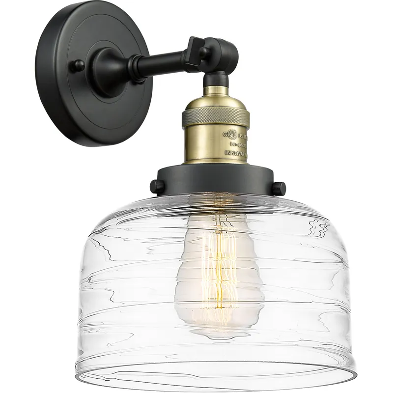 Franklin Restoration Bell LED 8 inch Black Antique Brass Sconce Wall Light in Clear Deco Swirl Glass