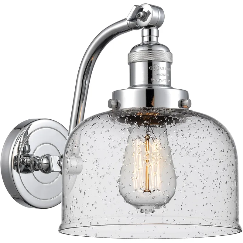 Franklin Restoration Large Bell LED 8 inch Polished Chrome Sconce Wall Light in Seedy Glass, Franklin Restoration