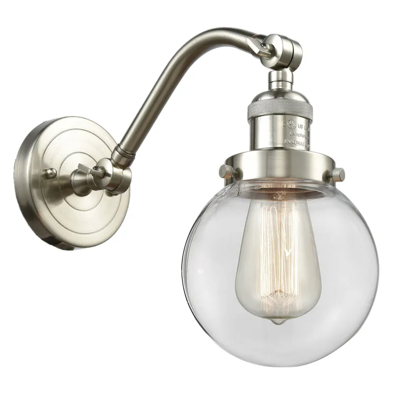 Franklin Restoration Beacon LED 6 inch Brushed Satin Nickel Sconce Wall Light in Clear Glass, Franklin Restoration