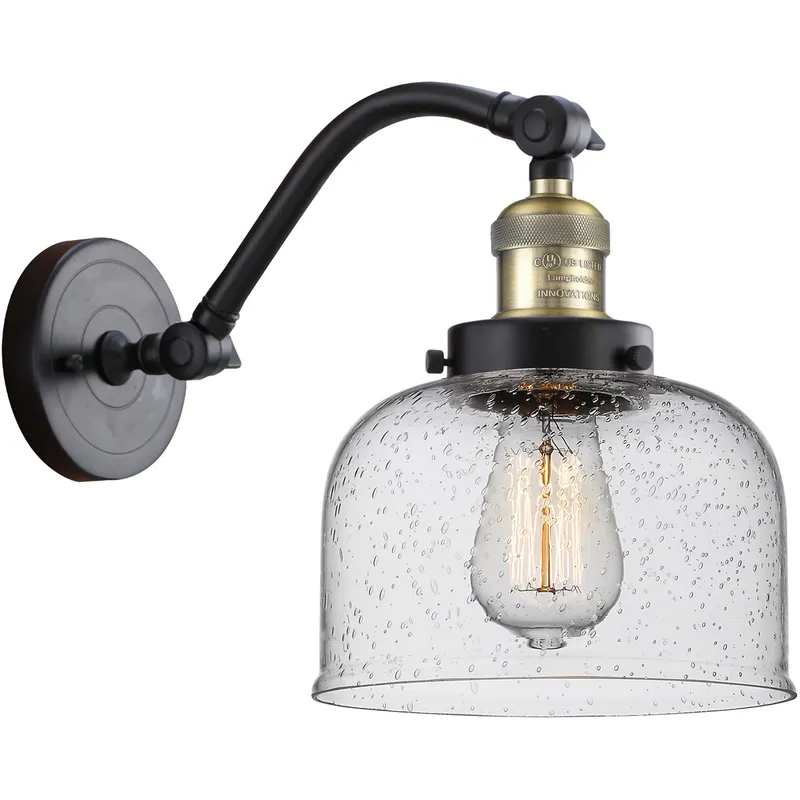 Franklin Restoration Large Bell LED 8 inch Black Antique Brass Sconce Wall Light in Seedy Glass, Franklin Restoration
