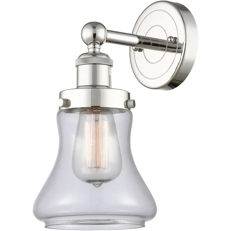 Bellmont Sconce Wall Light in Polished Nickel, Clear
