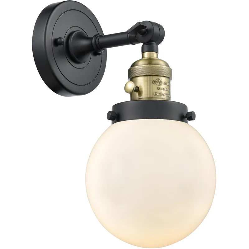 Franklin Restoration Beacon 1 Light 6 inch Black Antique Brass Sconce Wall Light in Matte White Glass, Franklin Restoration