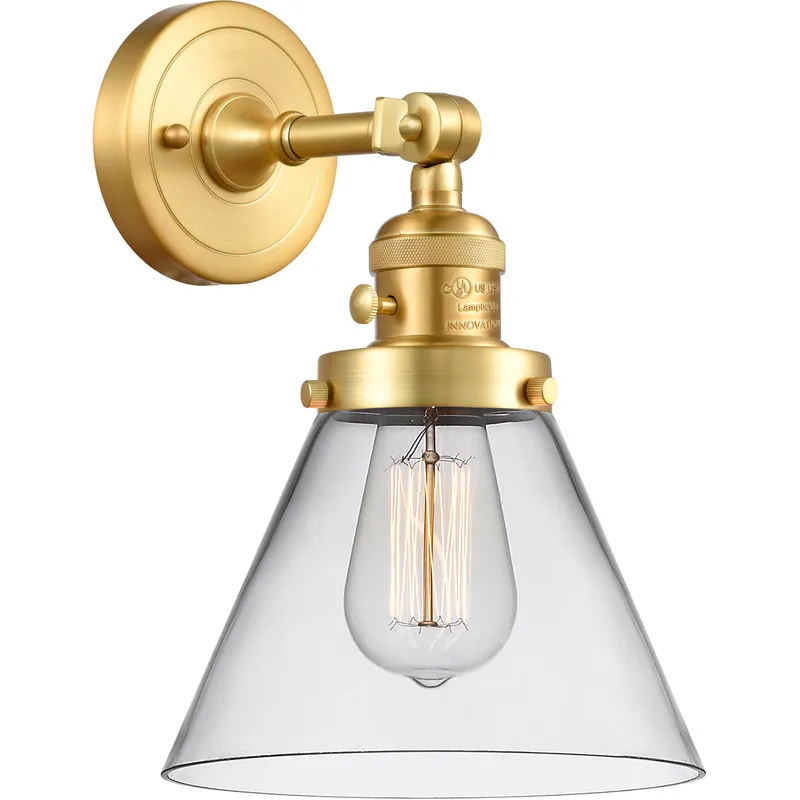 Franklin Restoration Large Cone 1 Light 8 inch Satin Gold Sconce Wall Light in Clear Glass, Franklin Restoration