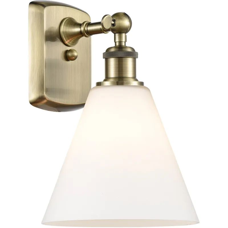Ballston Cone 1 Light 8 inch Antique Brass Sconce Wall Light in Matte White Glass