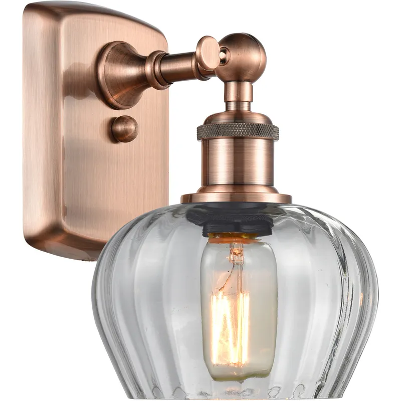 Ballston Fenton LED 7 inch Antique Copper Sconce Wall Light in Clear Glass, Ballston