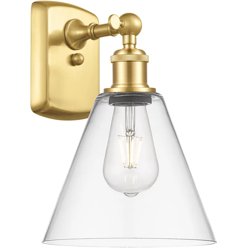 Ballston Ballston Cone 1 Light 8 inch Satin Gold Sconce Wall Light in Clear Glass