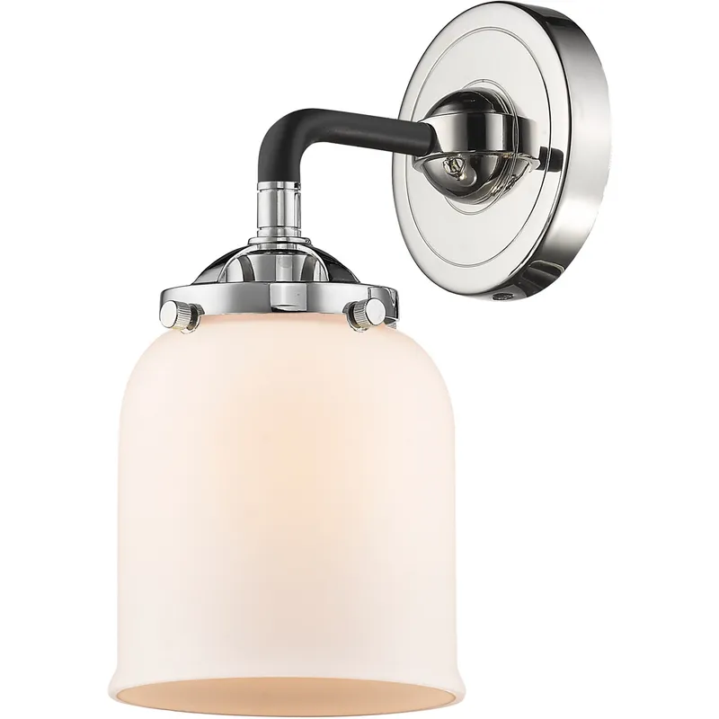 Nouveau Small Bell 1 Light 5 inch Black Polished Nickel Sconce Wall Light in Matte White Glass, Nouveau