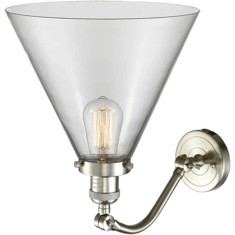 Franklin Restoration X-Large Cone 1 Light 12 inch Brushed Satin Nickel Sconce Wall Light in Clear Glass, Franklin Restoration