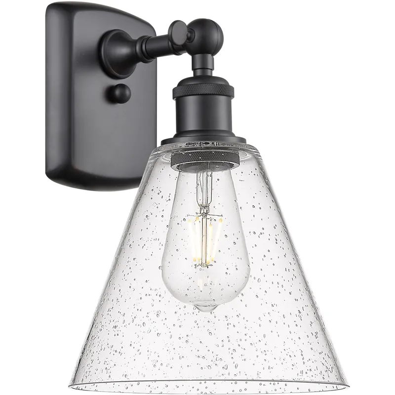 Ballston Cone 1 Light 8 inch Matte Black Sconce Wall Light in Seedy Glass