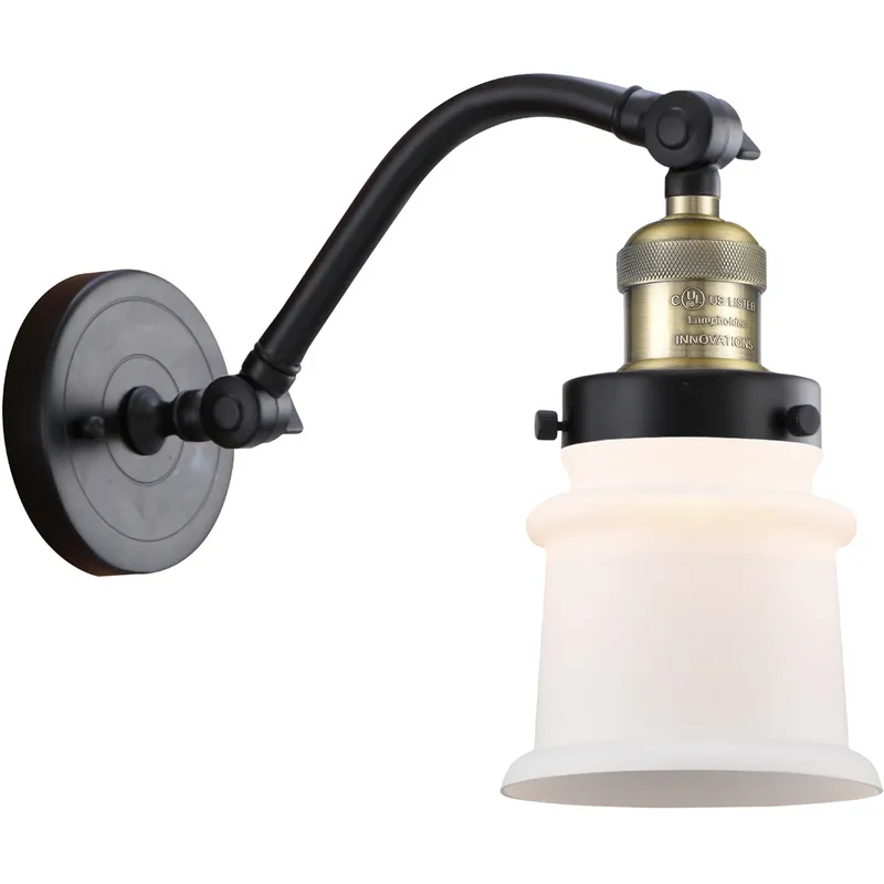 Franklin Restoration Small Canton LED 6.5 inch Black Antique Brass Sconce Wall Light in Matte White Glass, Franklin Restoration