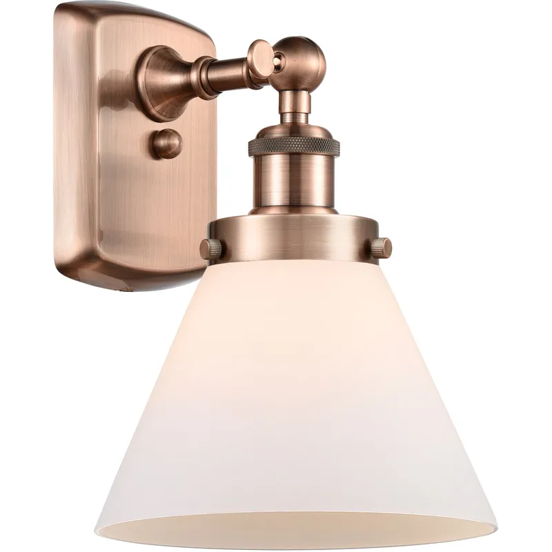 Ballston Large Cone 1 Light 8 inch Antique Copper Sconce Wall Light in Matte White Glass