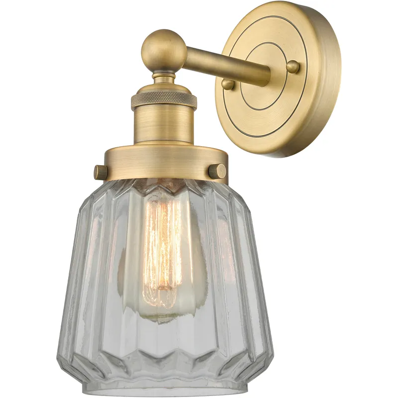 Chatham Sconce Wall Light in Brushed Brass, Clear