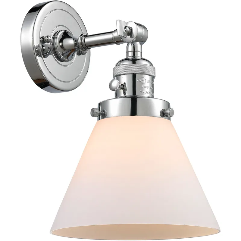 Franklin Restoration Large Cone 1 Light 8 inch Polished Chrome Sconce Wall Light in Matte White Glass, Franklin Restoration