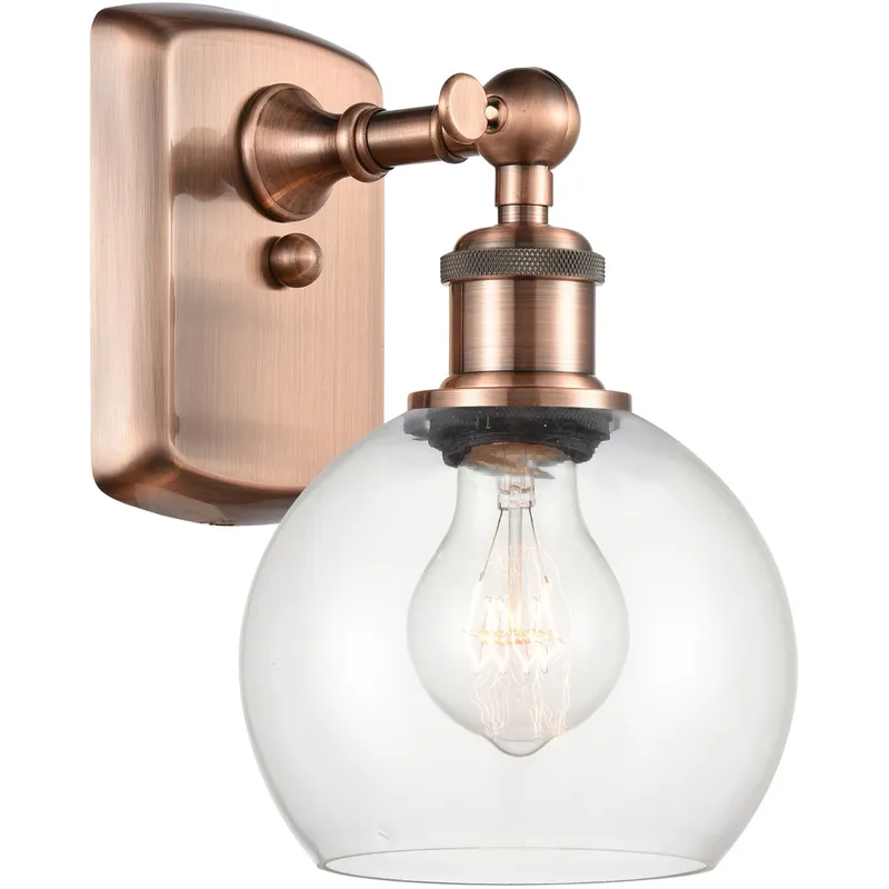 Ballston Athens LED 6 inch Antique Copper Sconce Wall Light in Clear Glass