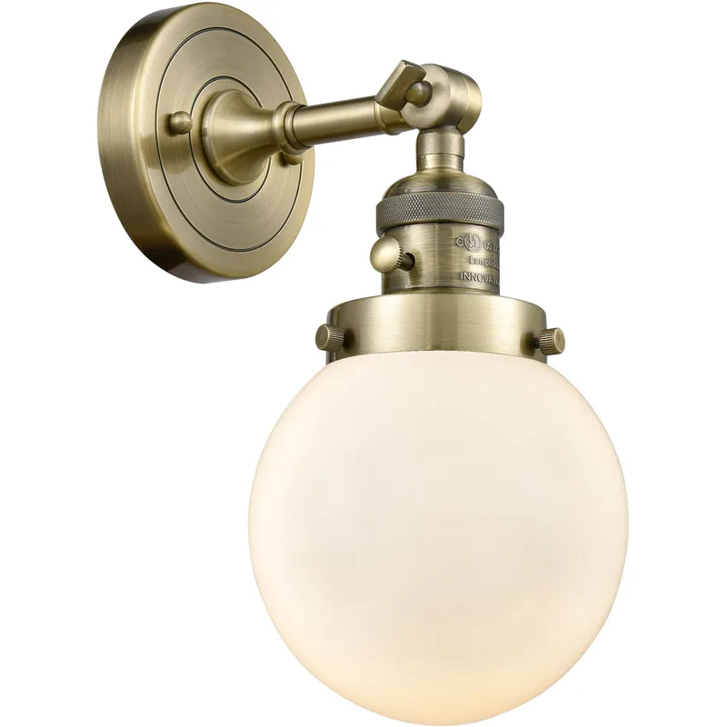 Franklin Restoration Beacon 1 Light 6 inch Antique Brass Sconce Wall Light in Cased Matte White Glass, Franklin Restoration