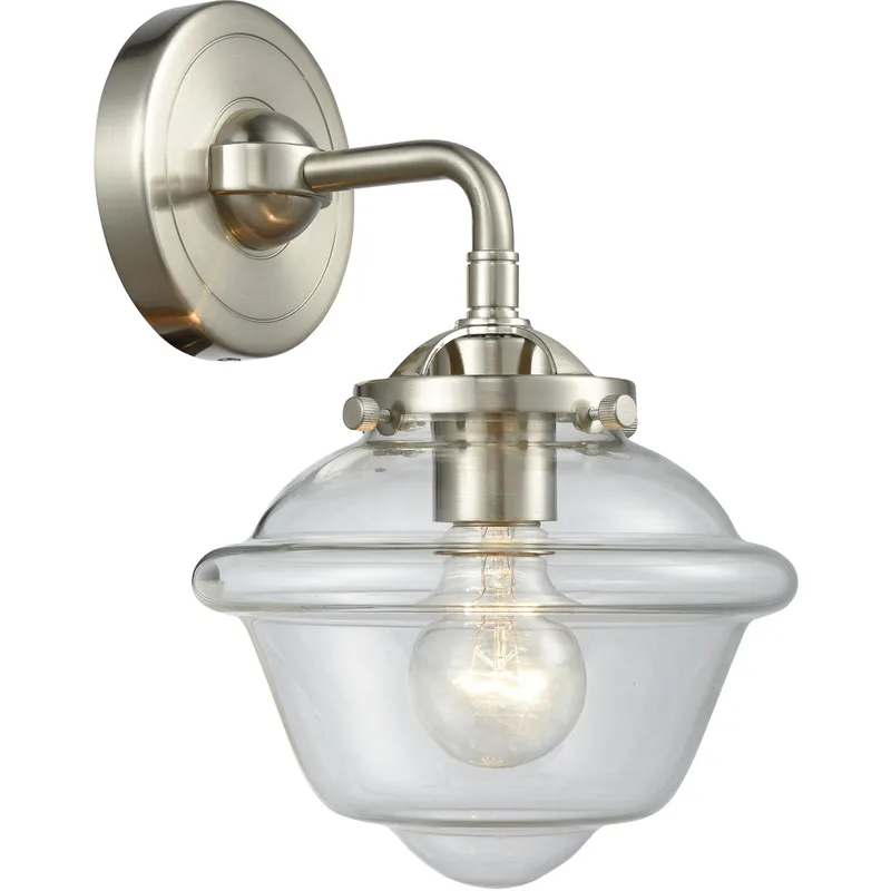 Nouveau Small Oxford LED 7.5 inch Brushed Satin Nickel Sconce Wall Light in Clear Glass, Nouveau