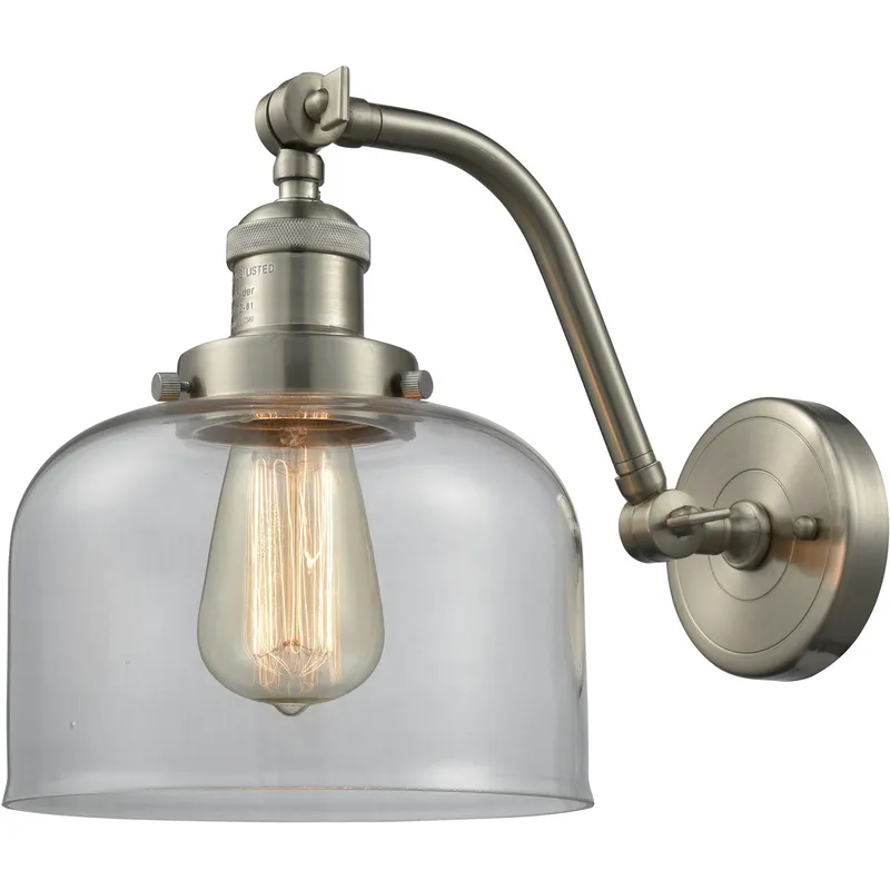 Franklin Restoration Large Bell LED 8 inch Brushed Satin Nickel Sconce Wall Light in Clear Glass, Franklin Restoration