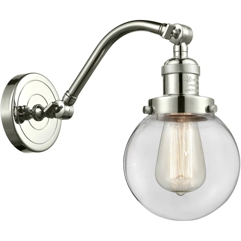 Franklin Restoration Beacon LED 6 inch Polished Nickel Sconce Wall Light in Clear Glass, Franklin Restoration