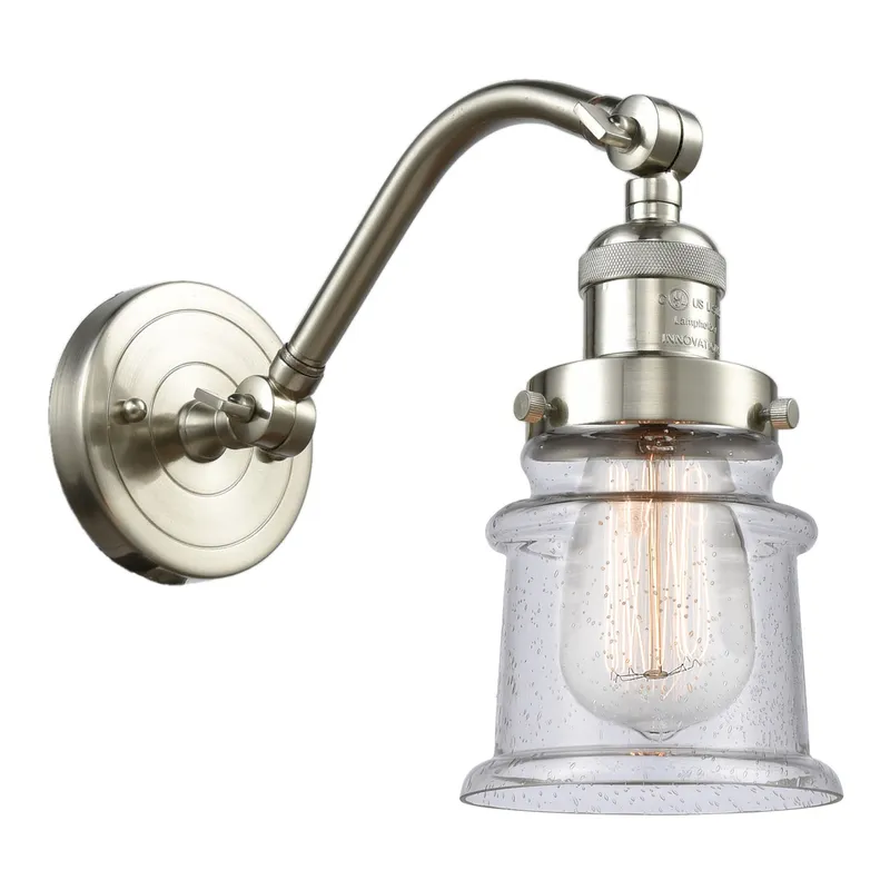 Franklin Restoration Small Canton LED 6.5 inch Brushed Satin Nickel Sconce Wall Light in Seedy Glass, Franklin Restoration