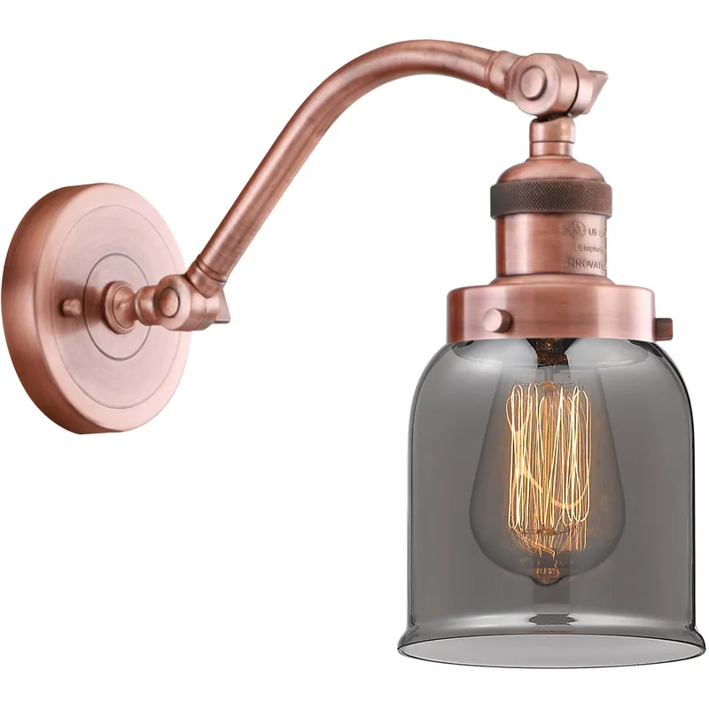 Franklin Restoration Small Bell LED 5 inch Antique Copper Sconce Wall Light in Plated Smoke Glass, Franklin Restoration