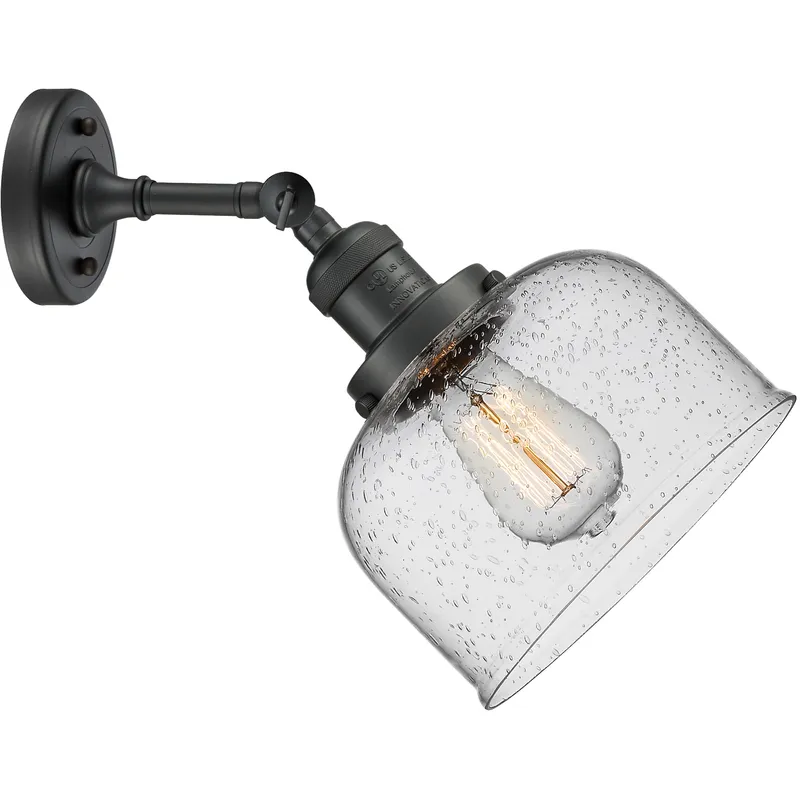 Franklin Restoration Large Bell LED 12 inch Matte Black Sconce Wall Light in Seedy Glass, Franklin Restoration