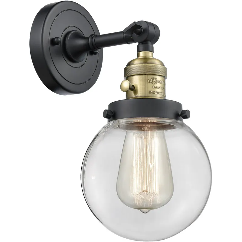 Franklin Restoration Beacon 1 Light 6 inch Black Antique Brass Sconce Wall Light in Clear Glass, Franklin Restoration