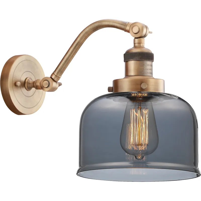 Franklin Restoration Large Bell LED 8 inch Brushed Brass Sconce Wall Light in Plated Smoke Glass, Franklin Restoration