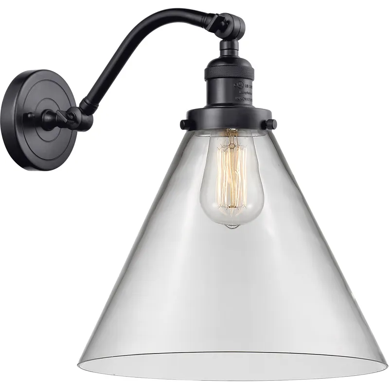 Franklin Restoration X-Large Cone 1 Light 12 inch Matte Black Sconce Wall Light in Clear Glass, Franklin Restoration