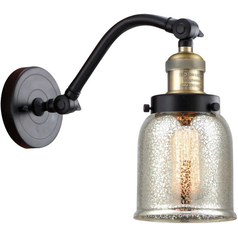 Franklin Restoration Small Bell LED 5 inch Black Antique Brass Sconce Wall Light in Silver Plated Mercury Glass, Franklin Restoration