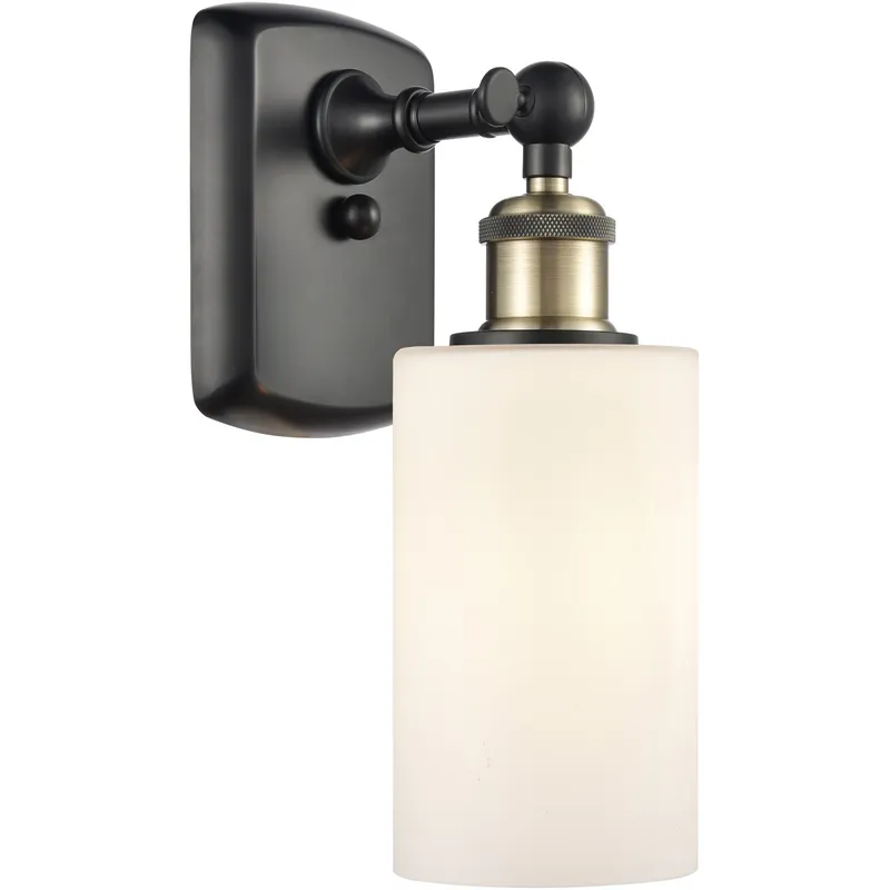 Ballston Clymer 1 Light 4 inch Black Antique Brass Sconce Wall Light in Matte White Glass, Ballston