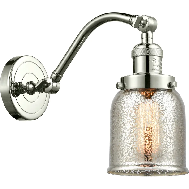 Franklin Restoration Small Bell LED 5 inch Polished Nickel Sconce Wall Light in Silver Plated Mercury Glass, Franklin Restoration