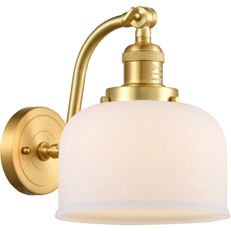 Franklin Restoration Large Bell LED 8 inch Satin Gold Sconce Wall Light in Matte White Glass, Franklin Restoration
