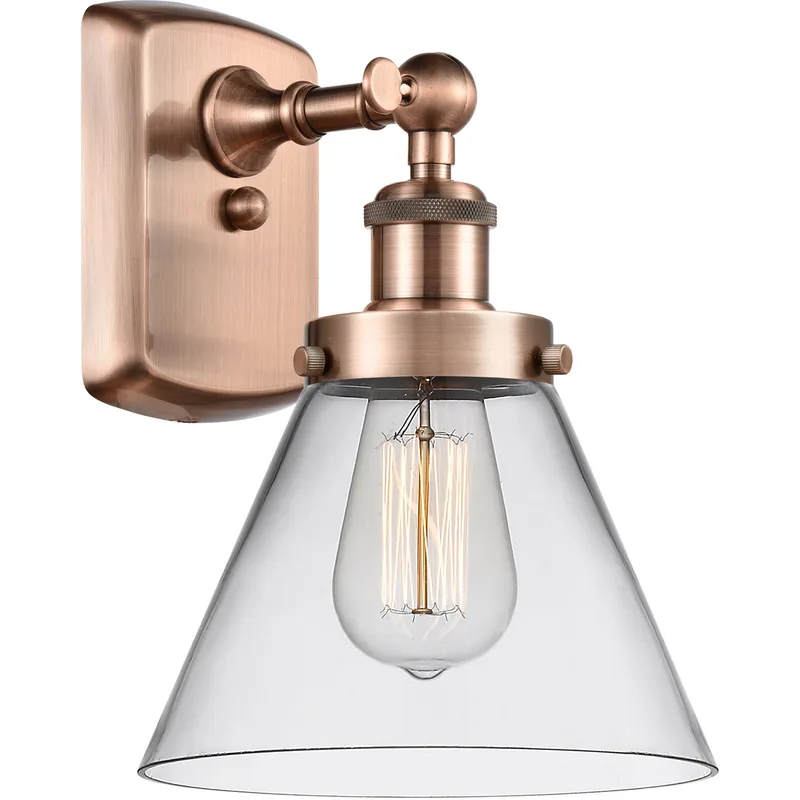Ballston Large Cone 1 Light 8 inch Antique Copper Sconce Wall Light in Clear Glass