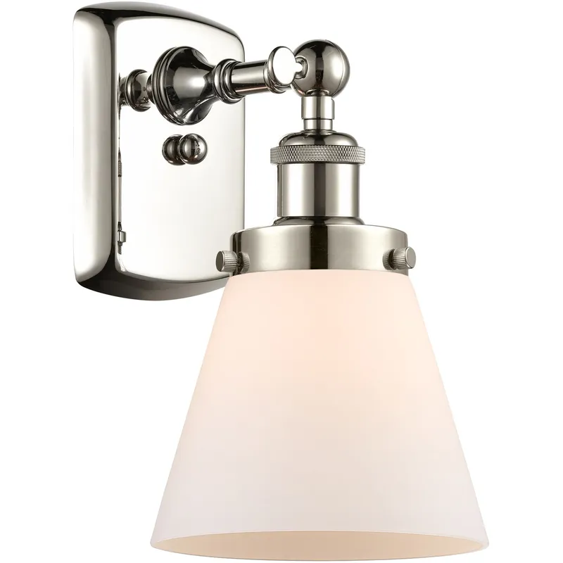 Ballston Small Cone LED 6 inch Polished Nickel Sconce Wall Light in Matte White Glass