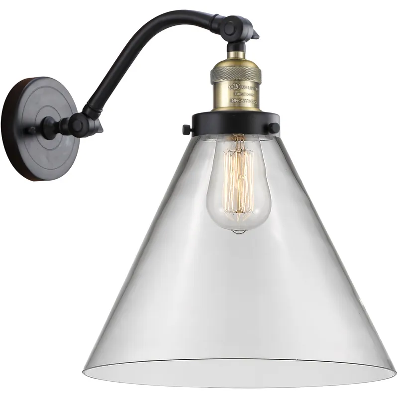 Franklin Restoration X-Large Cone 1 Light 12 inch Black Antique Brass Sconce Wall Light in Clear Glass, Franklin Restoration