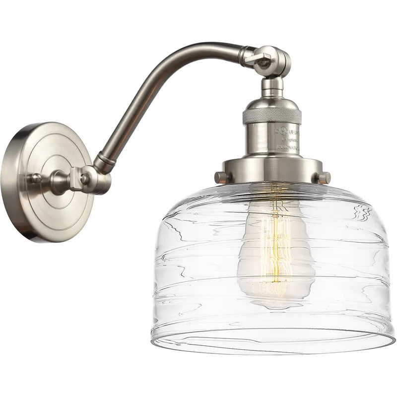 Franklin Restoration Bell LED 8 inch Brushed Satin Nickel Sconce Wall Light in Clear Deco Swirl Glass