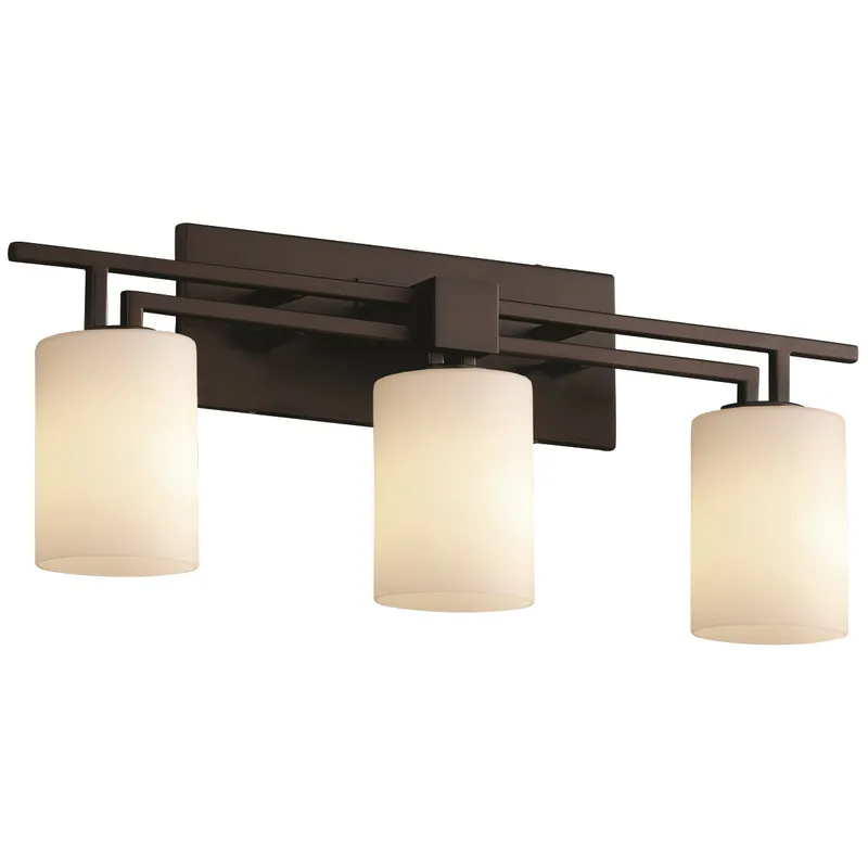 Fusion 3 Light 26 inch Dark Bronze Bath Bar Wall Light in Cylinder with Flat Rim, Incandescent, Opal Fusion