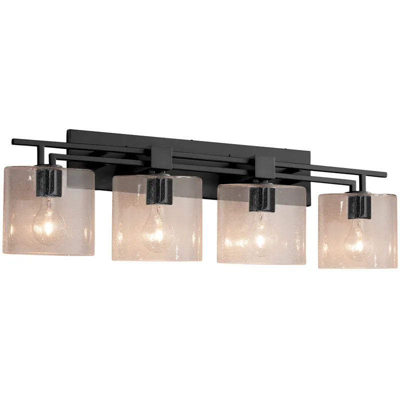 Fusion 4 Light 36 inch Matte Black Bath Bar Wall Light in Oval, Incandescent, Seeded Fusion