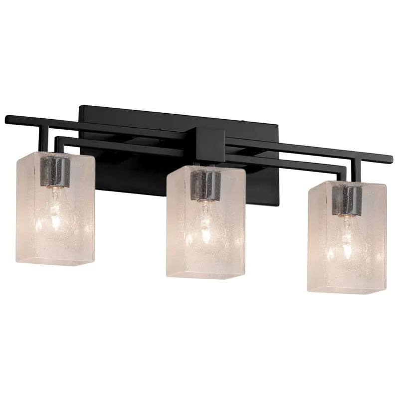 Fusion 3 Light 26 inch Matte Black Bath Bar Wall Light in Square with Flat Rim, Incandescent, Seeded Fusion