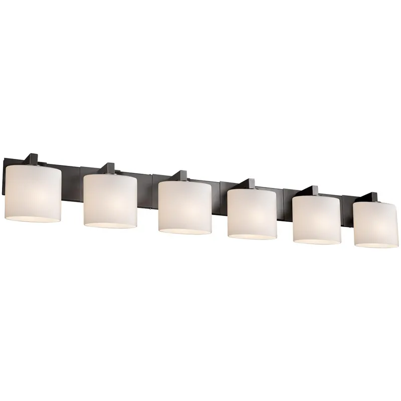 Fusion 6 Light 56.5 inch Matte Black Bath Bar Wall Light in Oval, Incandescent, Opal Fusion