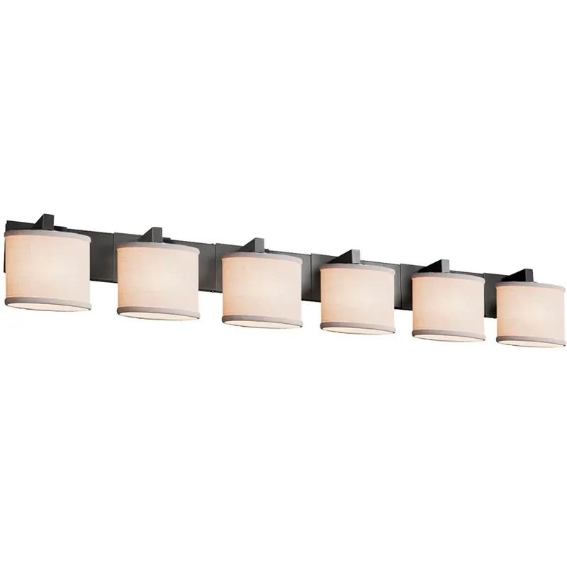 Textile 6 Light 55.5 inch Dark Bronze Vanity Light Wall Light in Cream, Cylinder with Flat Rim, Incandescent