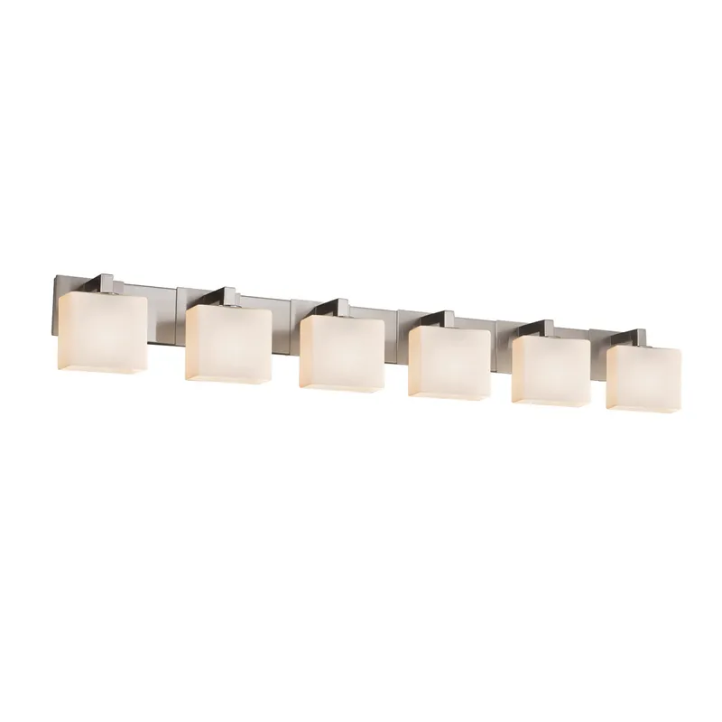 Fusion 6 Light 55.5 inch Polished Chrome Bath Bar Wall Light in Cylinder with Flat Rim, Incandescent, Opal Fusion