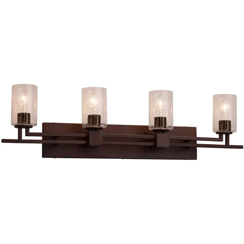 Fusion 4 Light 36 inch Dark Bronze Bath Bar Wall Light in Cylinder with Flat Rim, Incandescent, Seeded Fusion