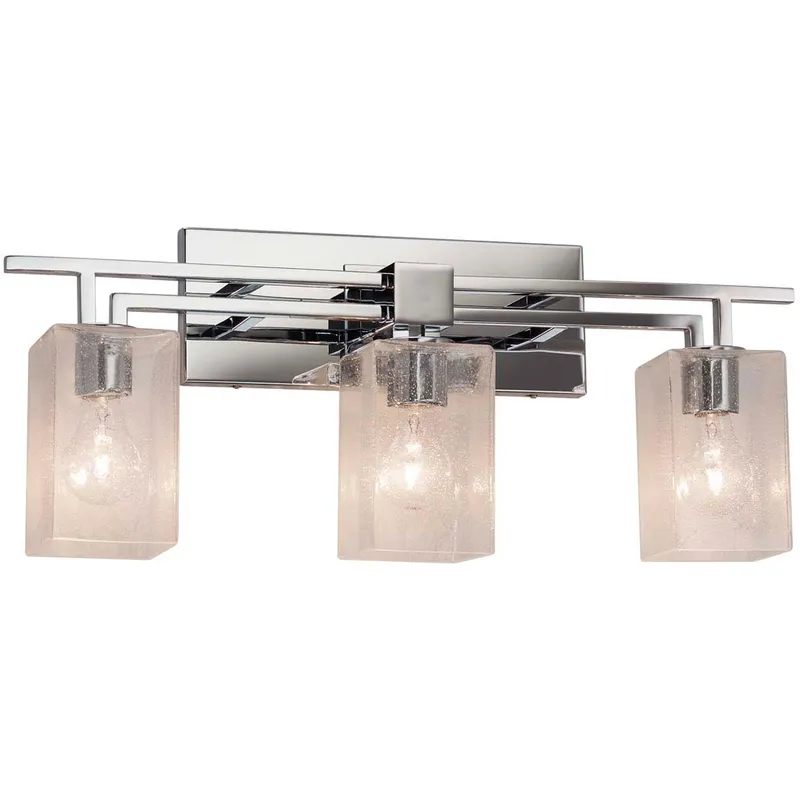 Fusion 3 Light 26 inch Polished Chrome Bath Bar Wall Light in Square with Flat Rim, Incandescent, Seeded Fusion