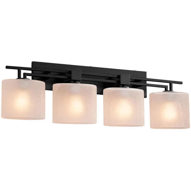 Fusion 4 Light 36 inch Matte Black Bath Bar Wall Light in Oval, Incandescent, Frosted Crackle Fusion