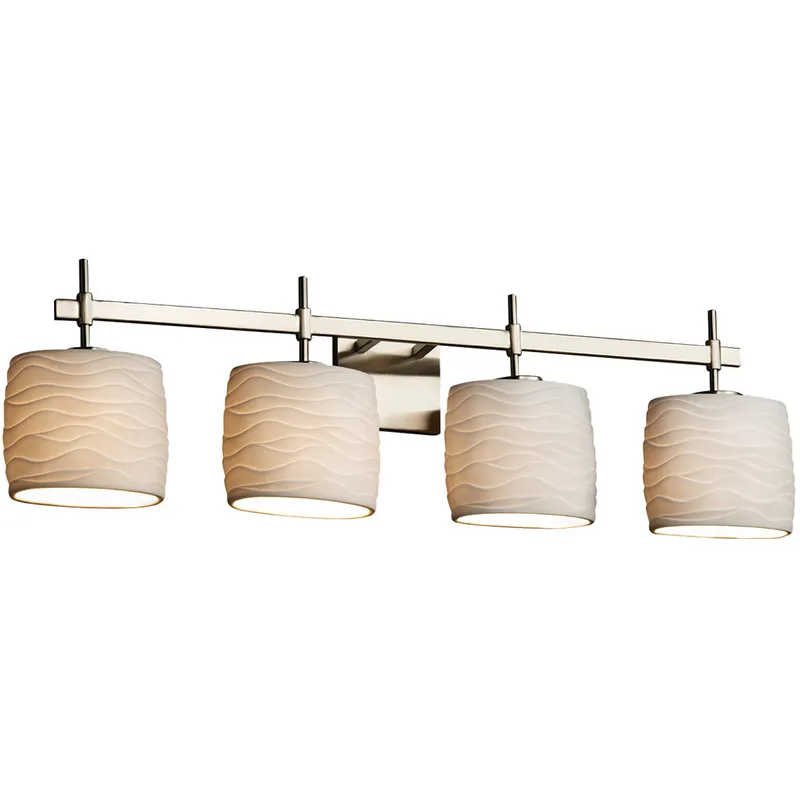 Limoges Collection 4 Light 31 inch Matte Black Vanity Light Wall Light in Pleats, Cylinder with Flat Rim, Incandescent